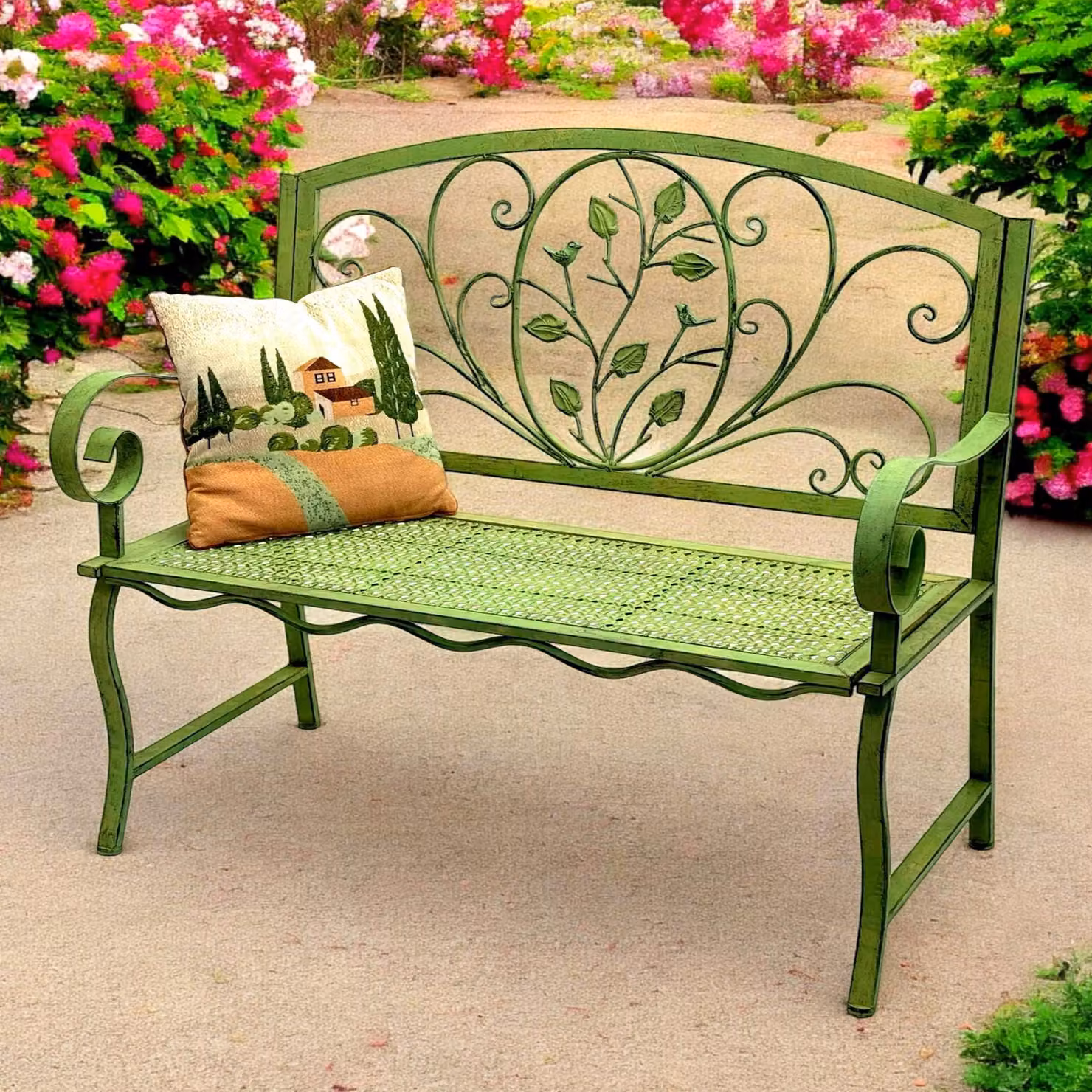 Panca da giardino, due posti, verde, in metallo - Design classico - Larghezza 110 cm - Resistente agli agenti atmosferici