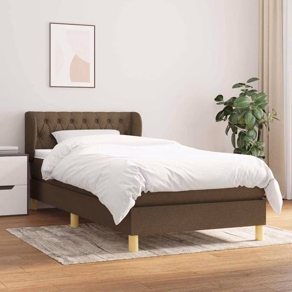 vidaXL Giroletto a Molle con Materasso in Tessuto Marrone Scuro e Bianco L/P/H: 200 x 90 x 23 cm – 1