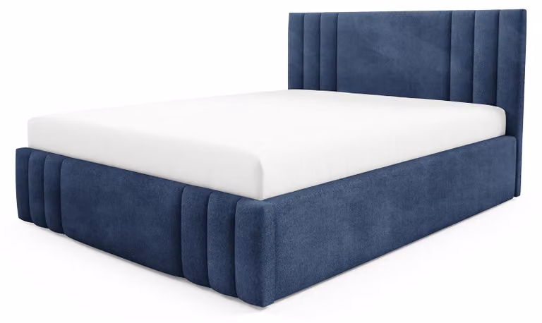 Letto imbottito con contenitore e gonna a pavimento, dimensioni 160 x 200 cm