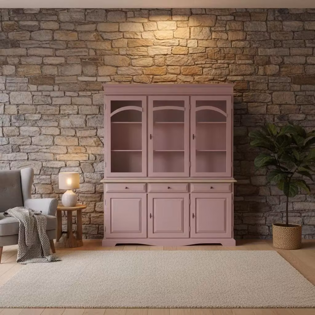 Cristalliera a 3 ante in legno laccato lavanda con ante in vetro Mobili 2G L/P/H: 156 x 42 x 205 cm – 2