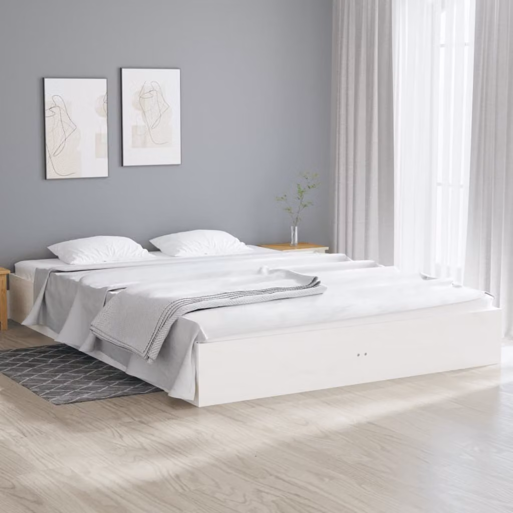 The Living Store Letto in legno massiccio bianco 150x200 cm