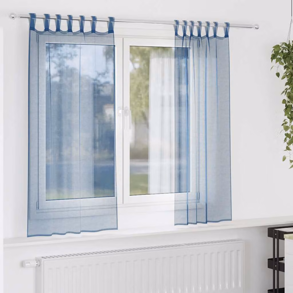 Set di 2 tende semitrasparenti in voile vidaXL con passanti, colore blu, L 140 cm x H 140 cm