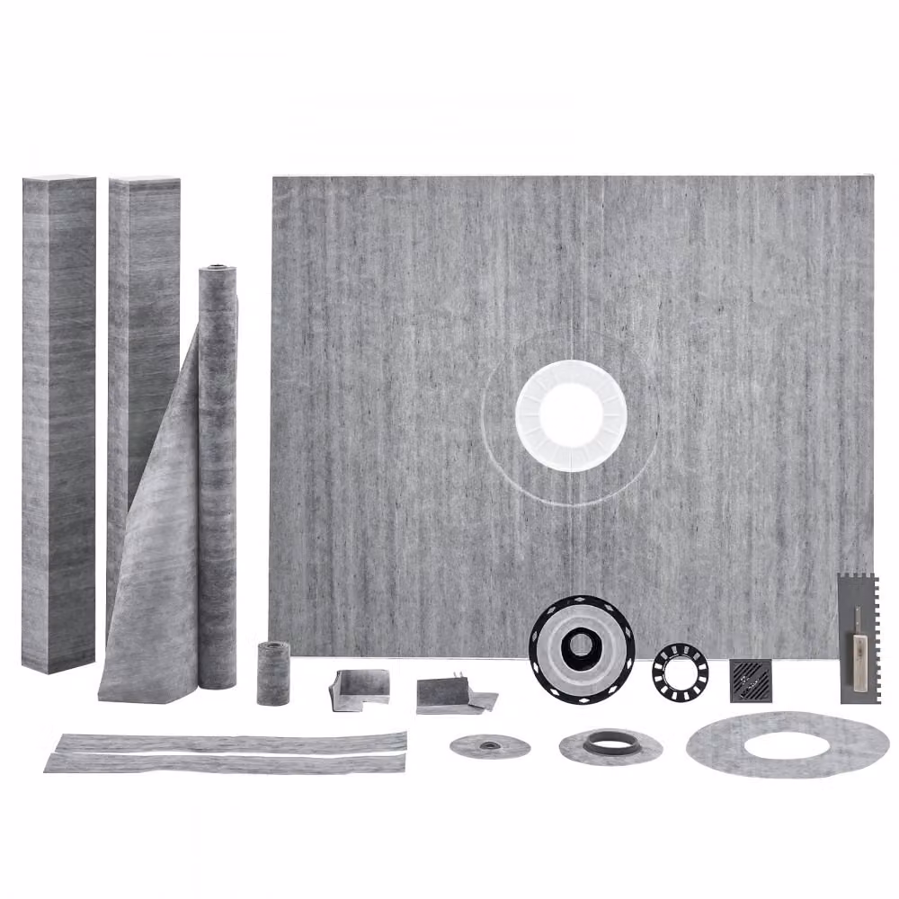 Set di bordi per doccia 1219x1524 mm - Set di piatti doccia con flangia centrale in PVC - membrana impermeabile - griglia in acciaio inox - guarnizione per giunti - barre di pendenza - aiuto per l'installazione