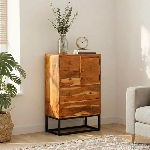 Cassettiera moderna vidaXL in legno di acacia massello marrone L: 55 cm, P: 30 cm, H: 90 cm – 1