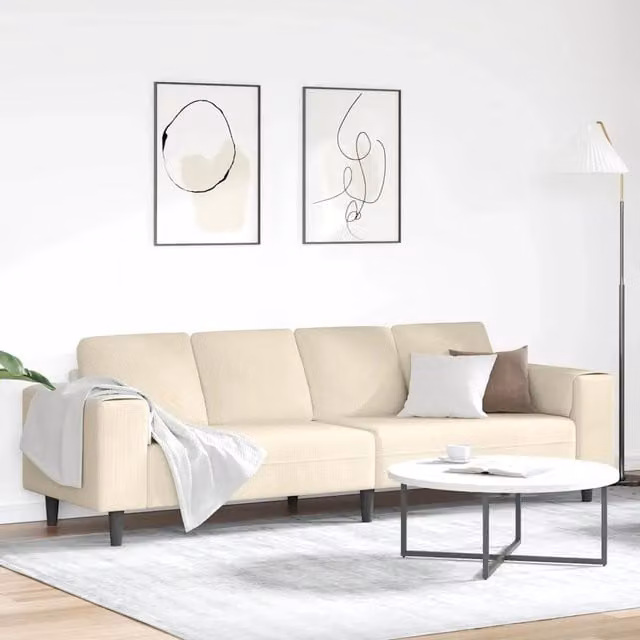 Divano Crema 250 x 77 x 76 cm Tessuto in Cords 3335102