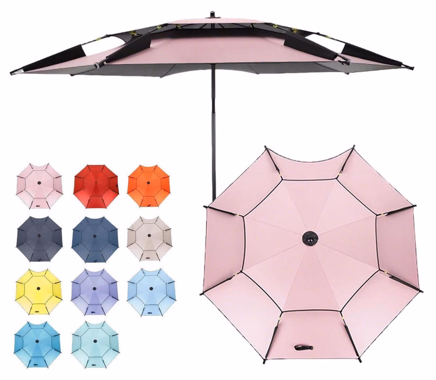 Ombrellone da spiaggia, resistente al vento, protezione UV 50+, 200 cm, rosa