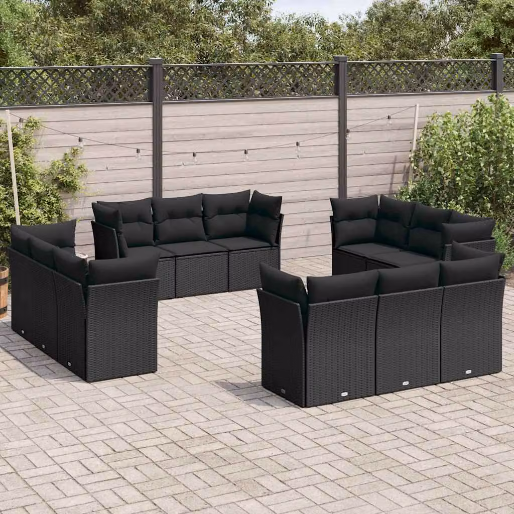 vidaXL Set Divani da Giardino a Forma di U con Cuscini, Struttura in Metallo e Polyrattan, Nero – 1