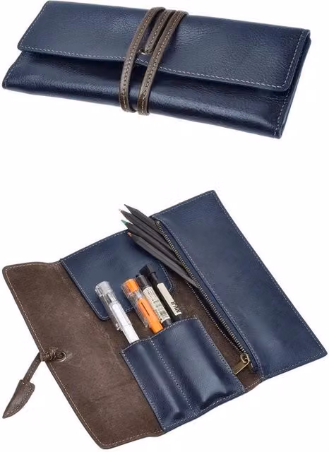 Etui per carta in pelle morbida blu, dimensioni: 8,4 x 19,8 x 0,4 cm
