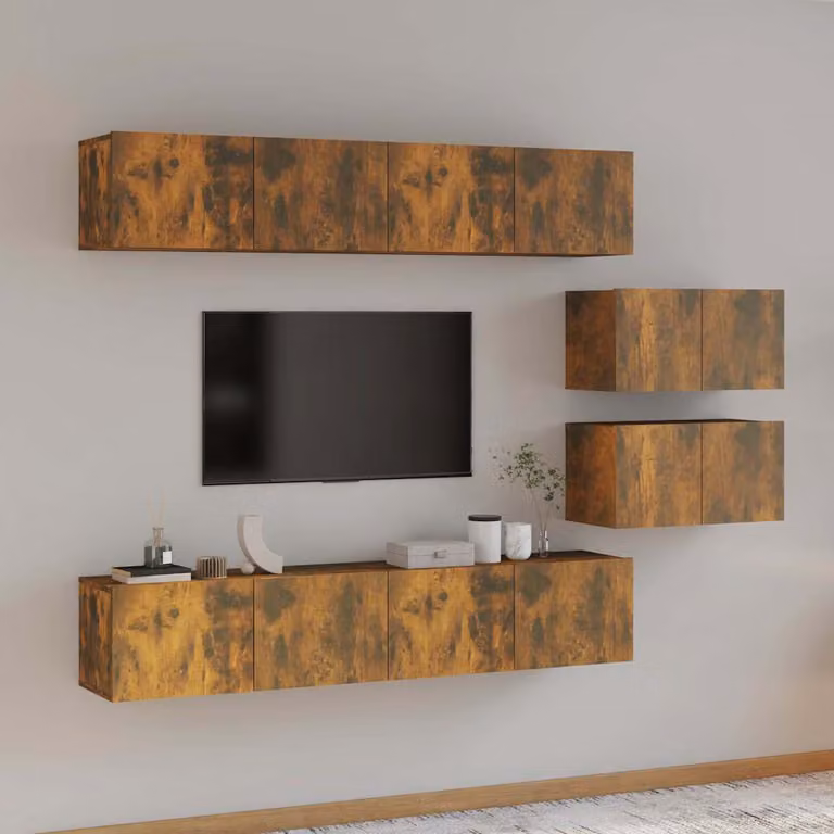 Set di Mobili Porta TV vidaXL 6 Pezzi in Legno Multistrato Rovere Fumo Marrone