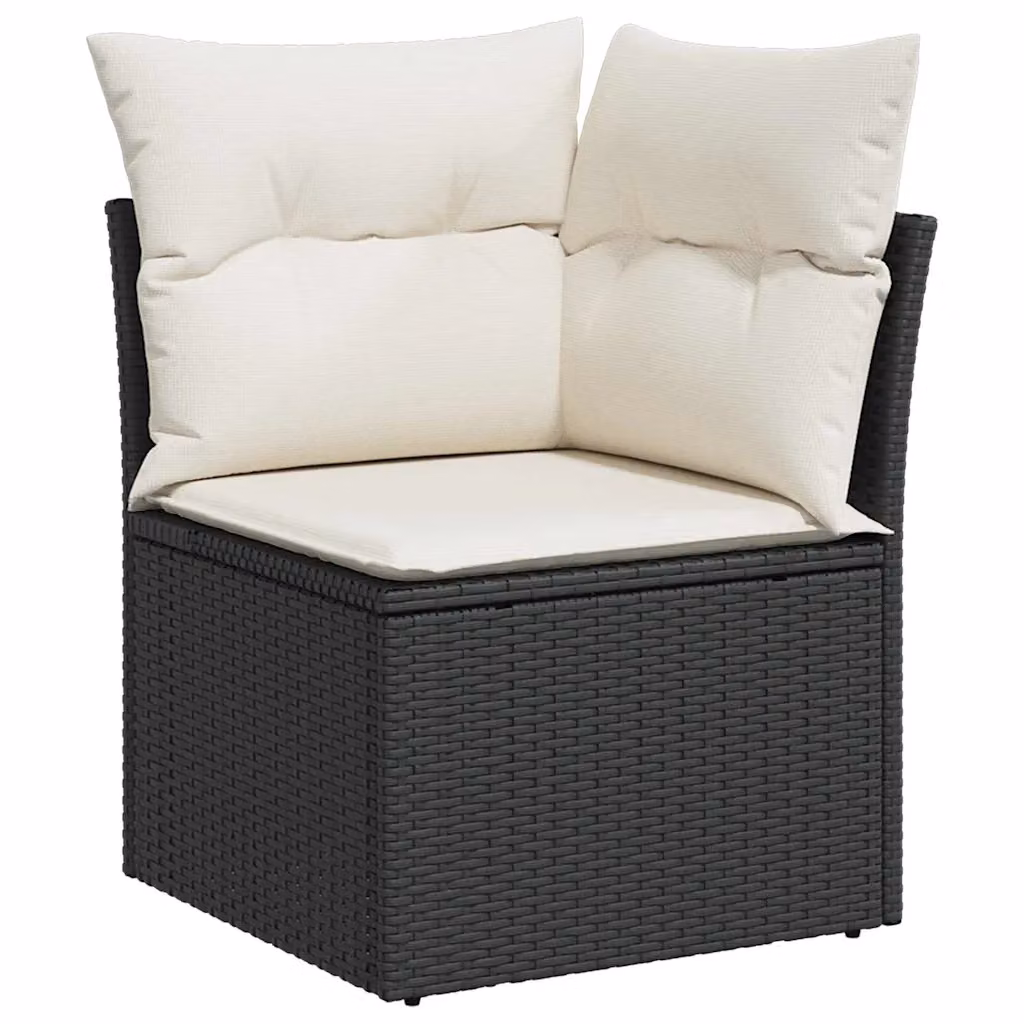 Set Divano da Giardino vidaXL 8 Pezzi in Polyrattan Nero con Cuscini e Tavolino per 7-8 Persone