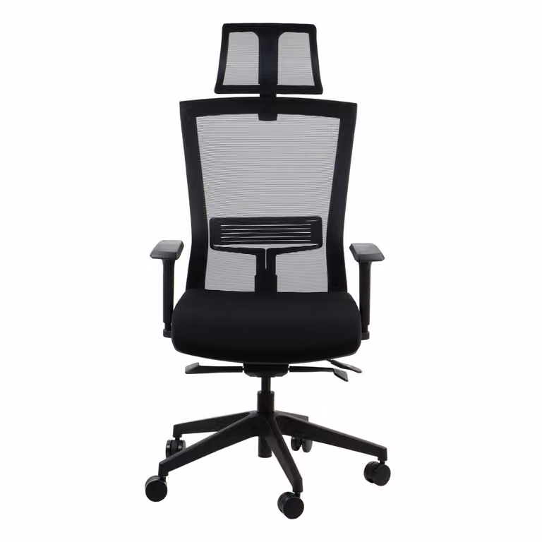 Sedia da ufficio ergonomica girevole HOPE, braccioli regolabili, poggiatesta, seduta scorrevole (avanti-indietro), nero