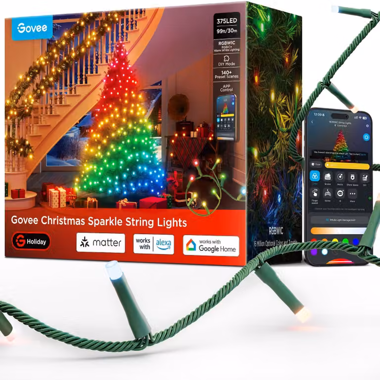 Illuminazione natalizia, 30 metri, 375 LED, RGBWIC, controllo tramite app