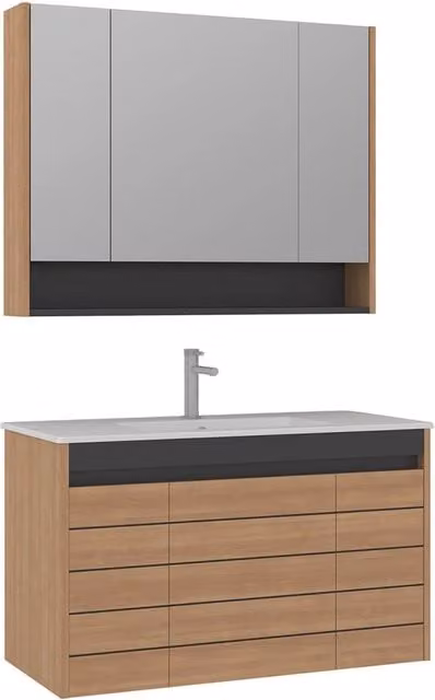 Set mobile lavabo con specchio Ricato 100 HANAH HOME, colore marrone, L: 101 cm, P: 47 cm, H: 62 cm