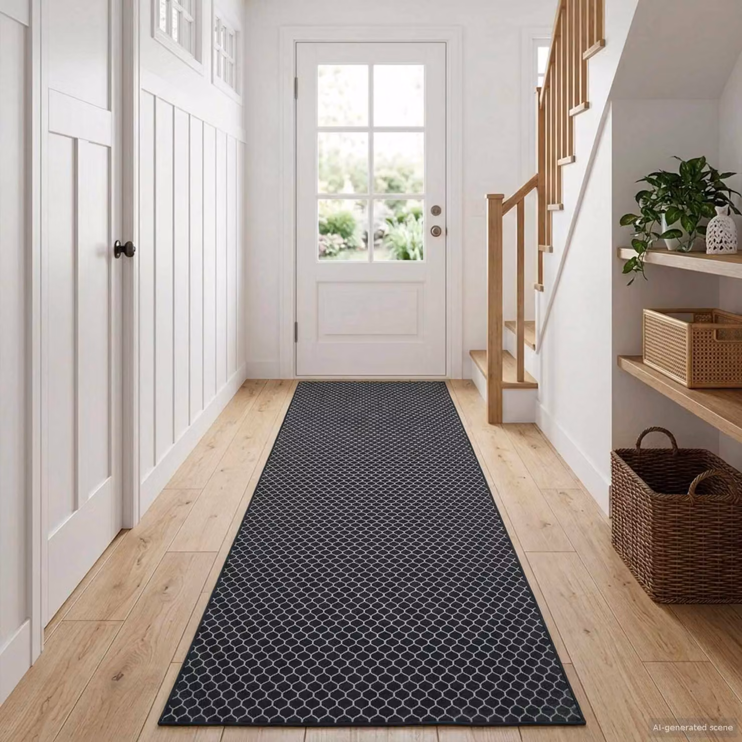 Tappeto Runner vidaXL ORIZ con motivo geometrico nero in poliestere
