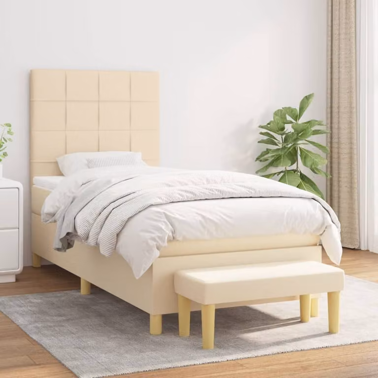 Maison Exclusive - Giroletto a Molle con Materasso Crema 90x200 cm inTessuto