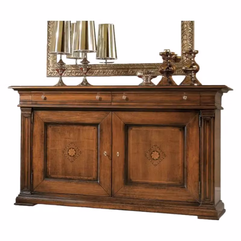 Credenza classica Mobili 2G con 2 porte e 2 cassetti in legno color noce L: 200 cm, P: 58 cm, H: 113 cm – 1