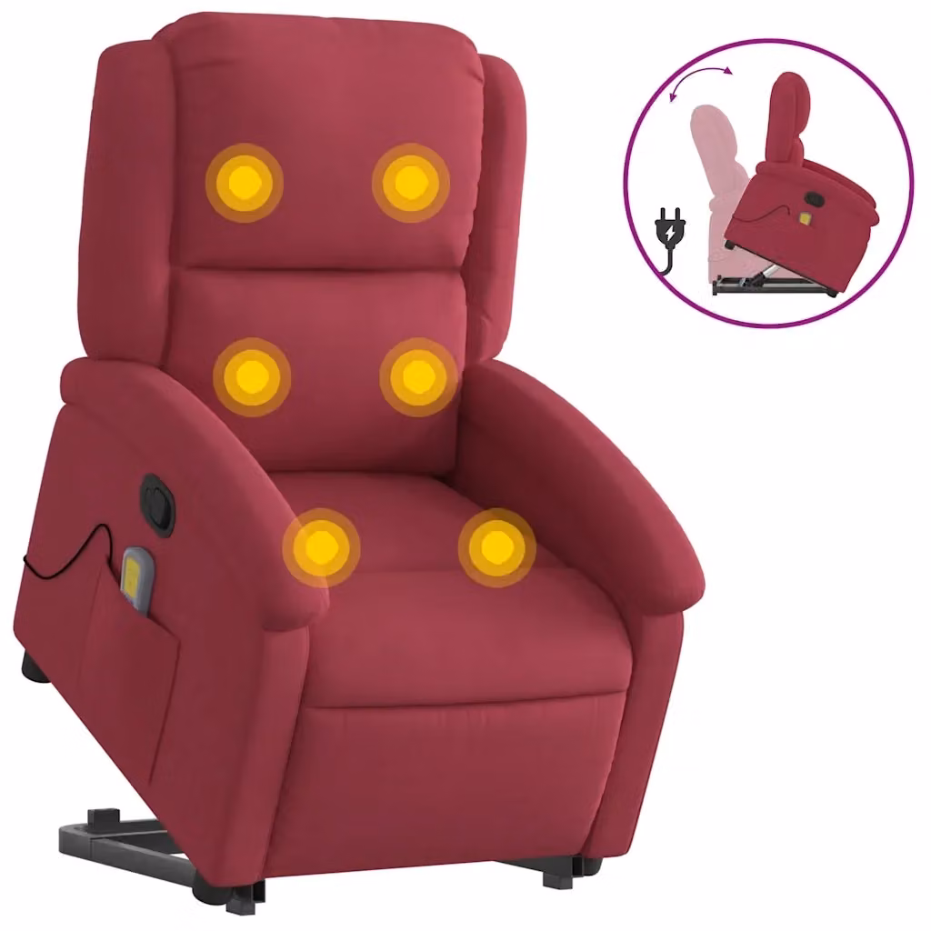 Poltrona Alzapersona Reclinabile con Massaggio vidaXL in Velluto Rosso per Senior – 2
