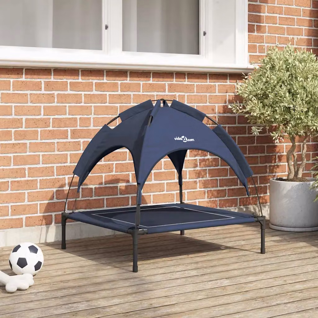 Letto per cani vidaXL in metallo blu navy con tetto rimovibile e pavimento rialzato H 71 x L 71 x P 64 cm