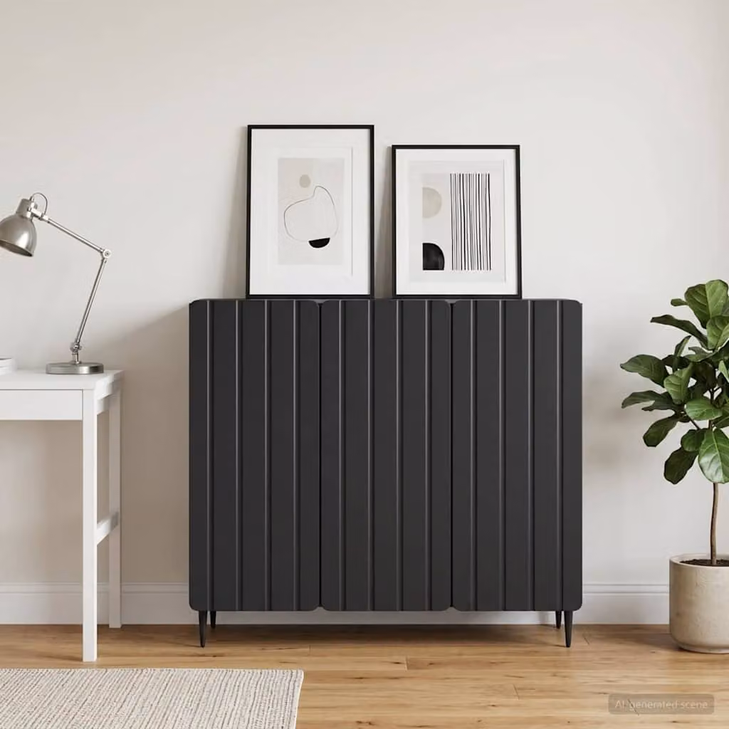 Credenza moderna vidaXL in legno ingegnerizzato e metallo, colore nero opaco, L 89 cm x P 34,5 cm x H 82 cm