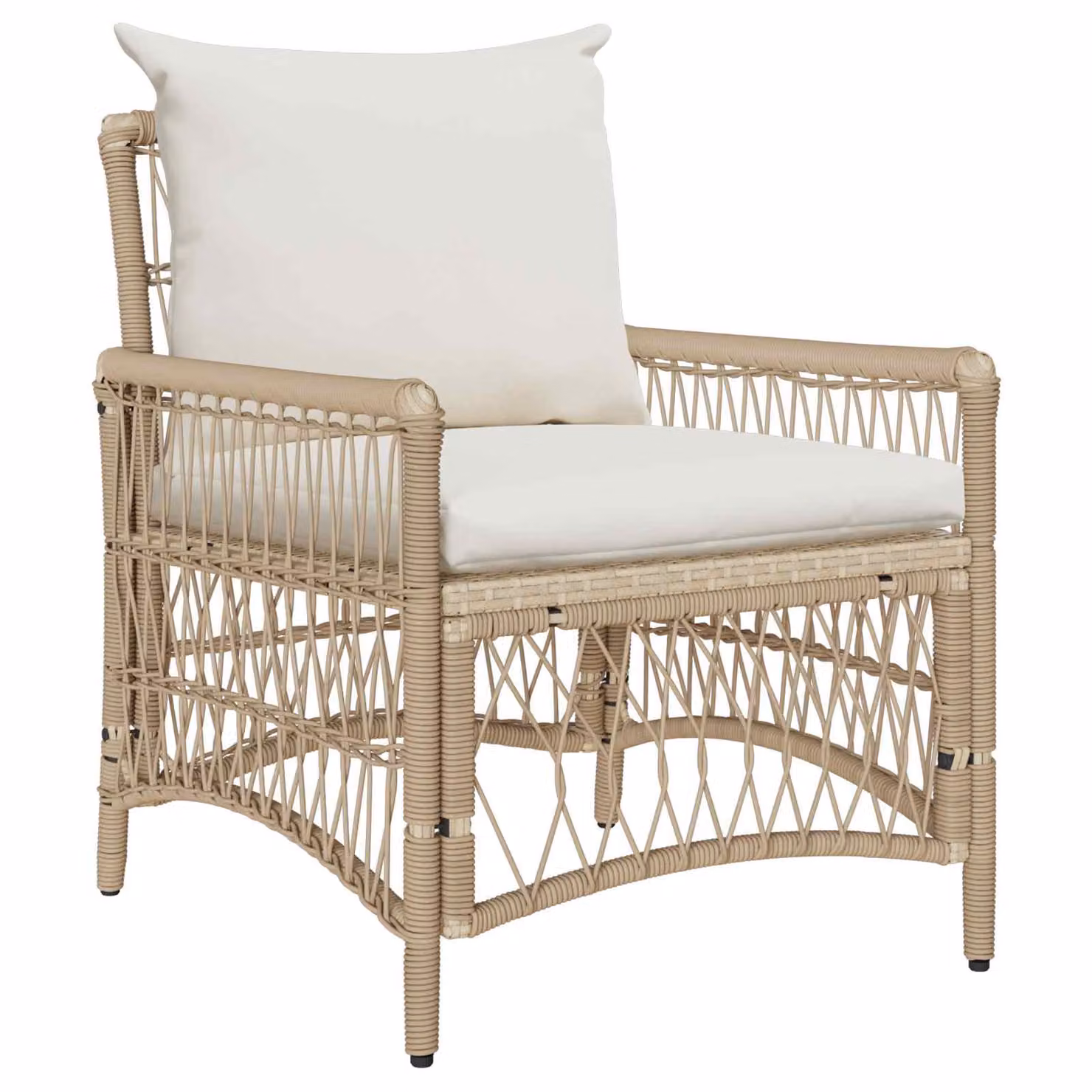 Sedia da giardino moderna vidaXL in polyrattan beige con cuscini inclusi e braccioli