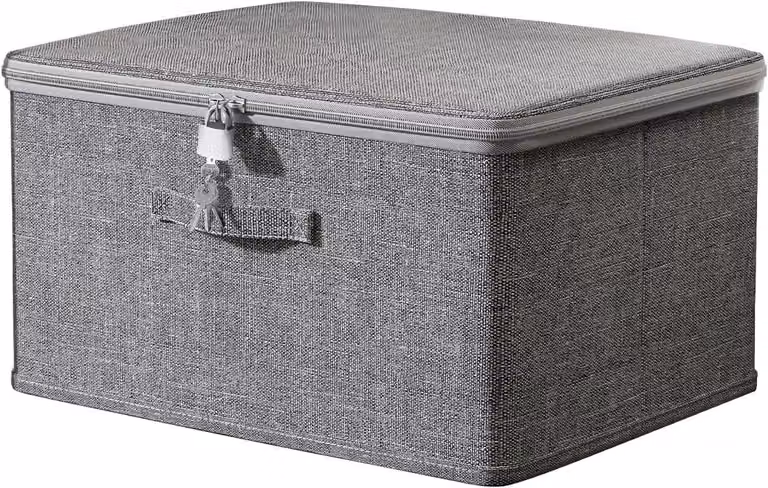 Contenitore di stoccaggio 38 x 25,5 x 16 cm, grigio, con serratura e 4 chiavi, ideale per riporre abiti
