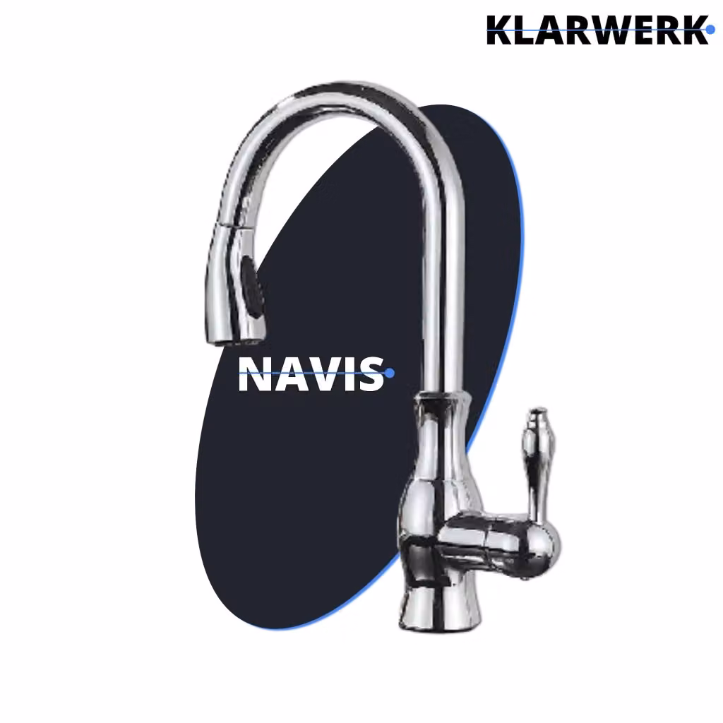 Miscelatore cucina Klarwerk NAVIS con doccetta estraibile in acciaio inox cromato argento, arco alto e rotazione 360° – 2