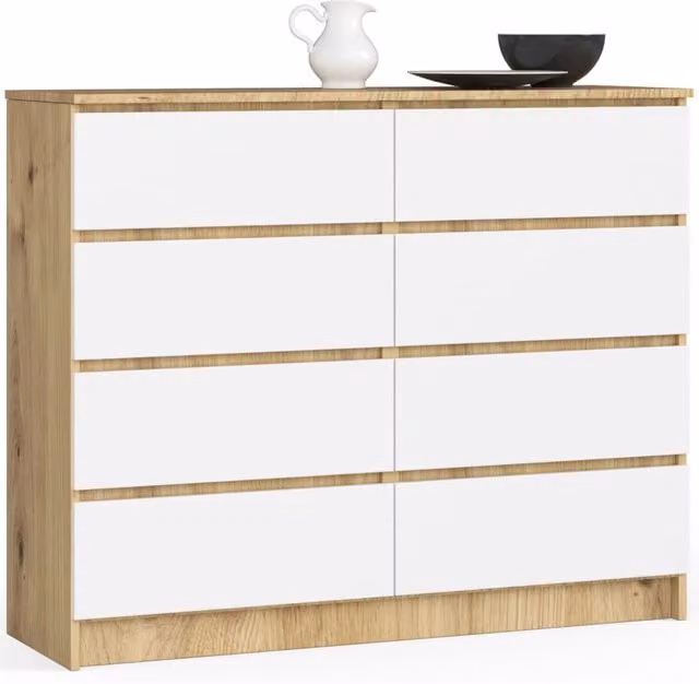Cassettiera AKORD K120 Quercia Artisan 120 cm 8 cassetti inserto frontale Bianco 120x40x99 cm