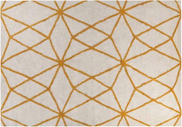 Tappeto in cotone bianco e giallo motivo a geometrico 160 x 230 cm camera da letto soggiorno ingresso