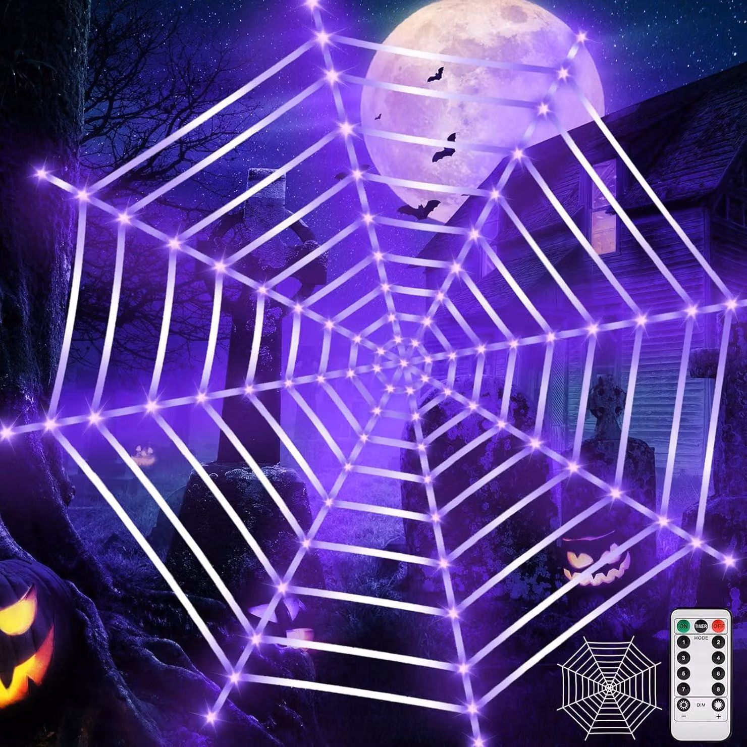 Luce a forma di ragnatela a LED, 3,6 metri, 120 LED, 8 modalità, decorazione per Halloween
