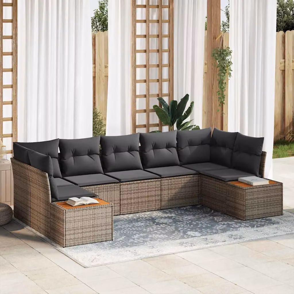 Set Divano da Giardino vidaXL a L con Cuscini e Tavolino, 7 Posti, Grigio – 1