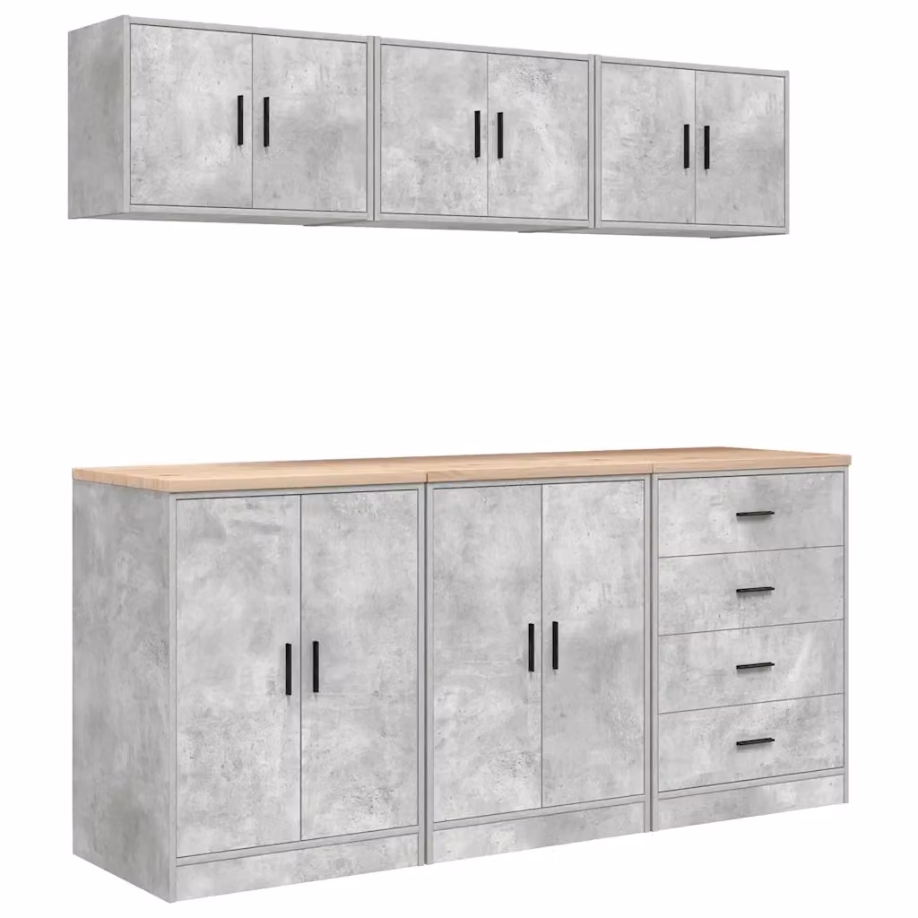 Set di 6 armadi da garage vidaXL in legno multistrato con ante, colore grigio cemento – 2