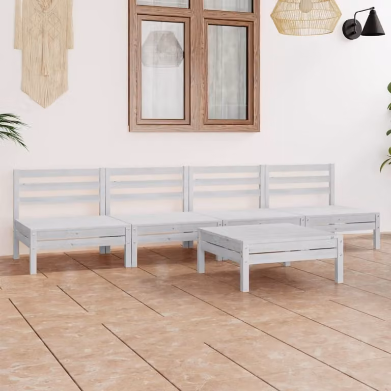 The Living Store Set da giardino 5 pezzi in legno di pino massiccio bianco