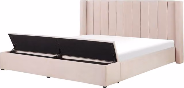 Letto velluto rosa pastello rete a doghe e cassapanca 180 x 200 cm