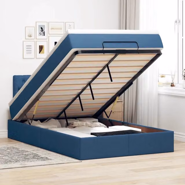 Struttura Letto Pouf con Materasso Blu 120x190 cm in Tessuto 3311531