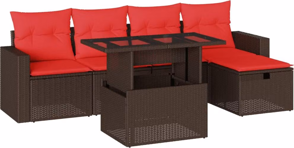 Set Divani da Giardino 6 pz con Cuscini Marrone in Polyrattan
