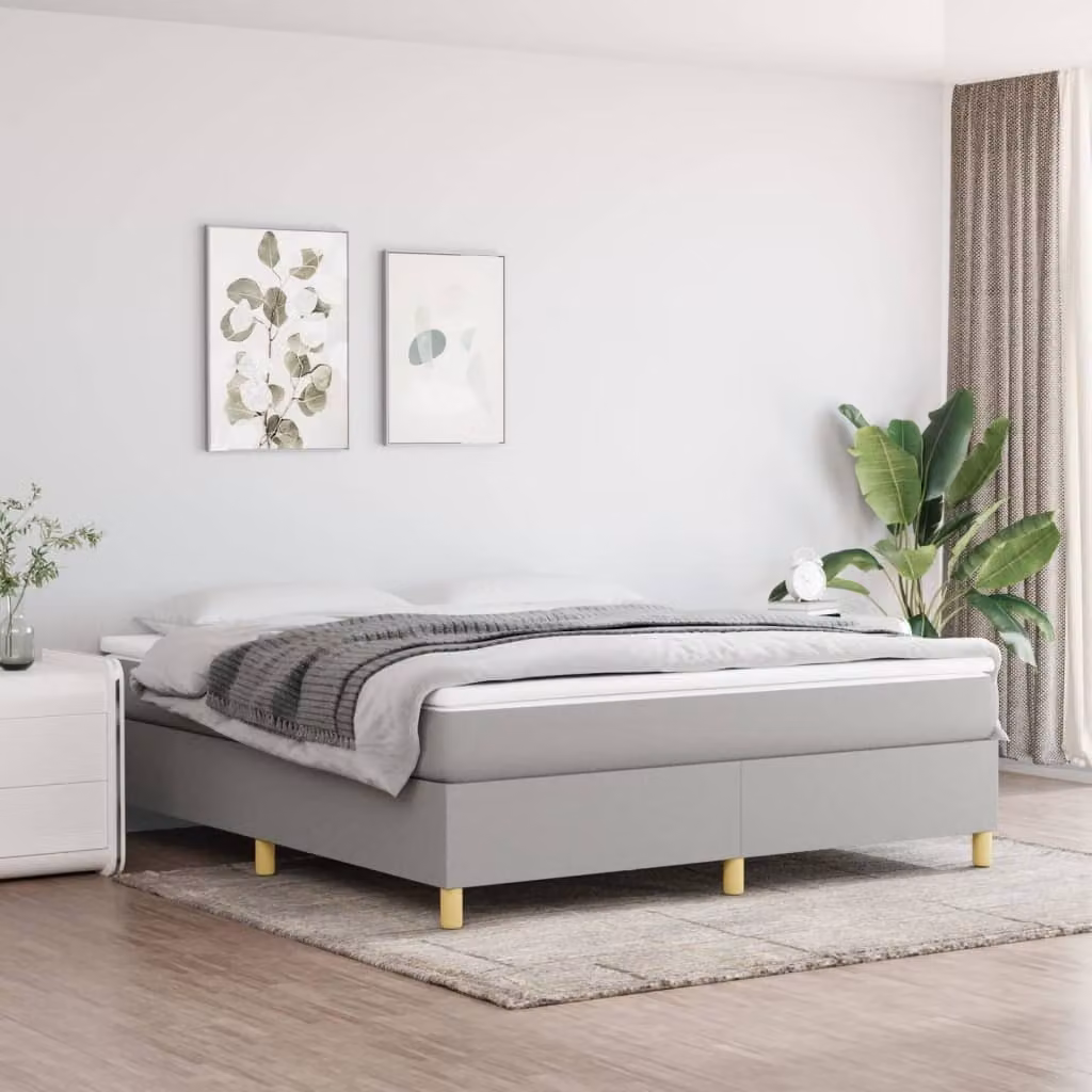 The Living Store Letto a molle con materasso grigio chiaro 180x200 cm in tessuto