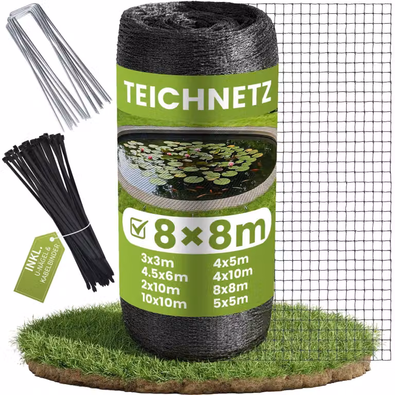 Rete protettiva per stagni, dimensioni 8 x 8 metri, a maglia fine