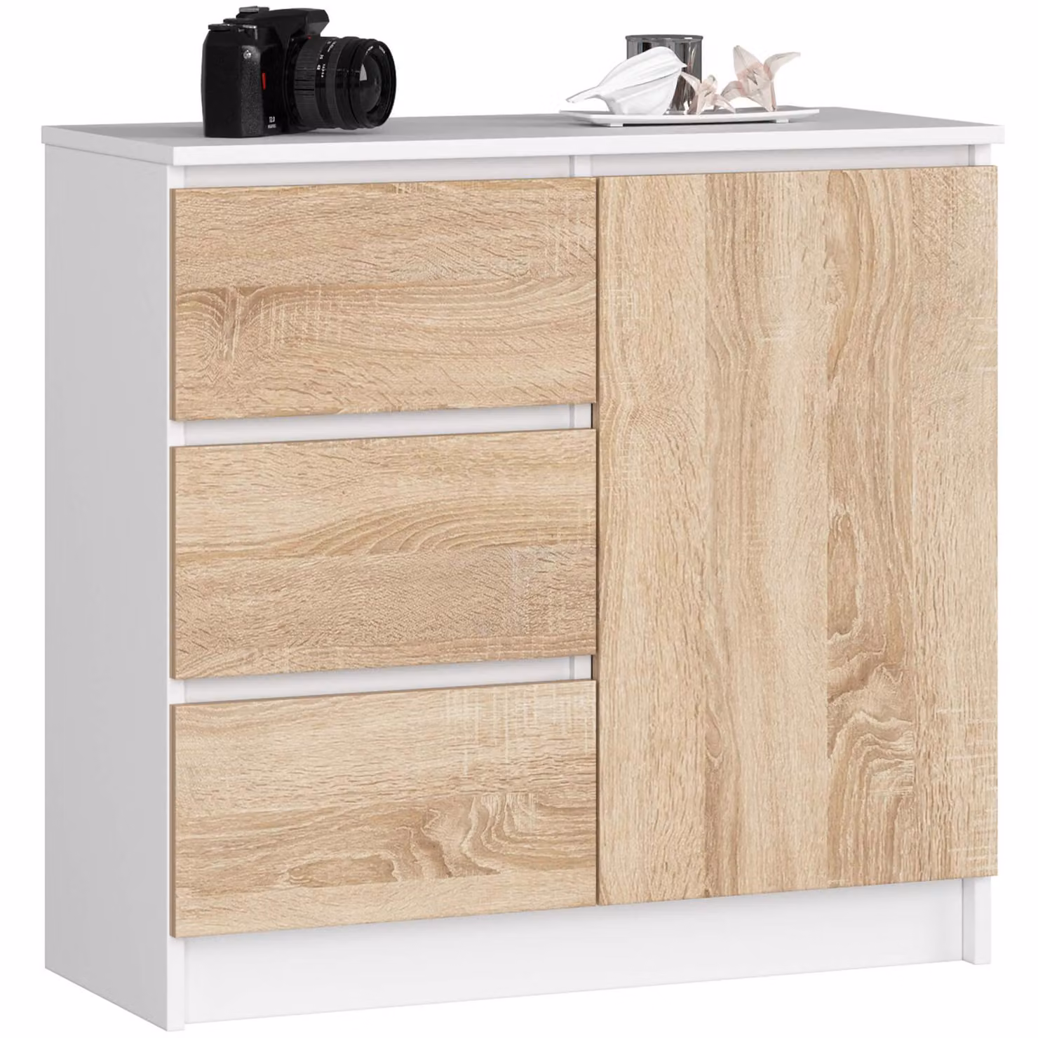 Comò K80 Jerry con smart storage in bianco e rovere Sonoma
