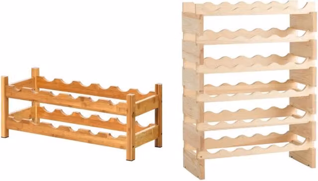 Scaffale porta bottiglie in bambù e metallo marrone con 2 livelli per cucina