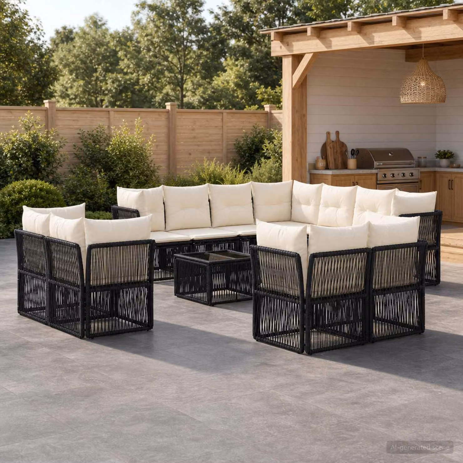 Set Divano da Giardino vidaXL a Forma di L con Tavolino da Caffè Nero in Polyrattan e Acciaio