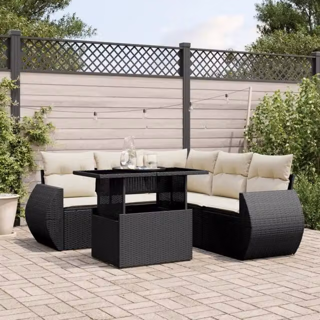 Set Divano da Giardino 6 pz con Cuscini Nero in Polyrattan 3268526
