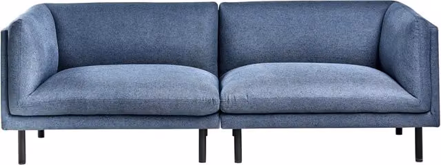 Divano a 3 posti imbottito in tessuto blu scuro legno gambe nere imbottito da salotto