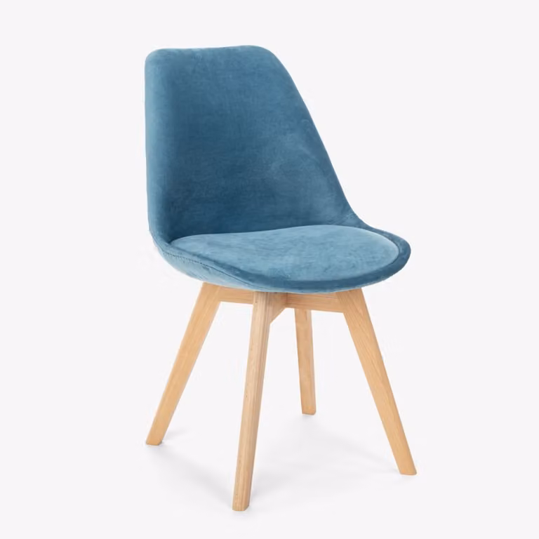 Sedia di design scandinavo in legno di velluto con cuscino per cucine bar ristoranti Dolphin Lux - Blu