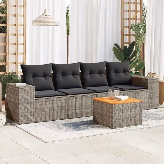 Set Divano da Giardino 5 pz con Cuscini-Sofa da Giardino-Divanetto da esterno Grigio in Polyrattan 660733