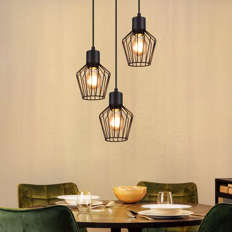 ZMH luce a sospensione tavolo da pranzo luce a sospensione nero lampada a sospensione E27 3 fiamme lampade a sospensione paralume in metallo lampada a sospensione industriale per la cucina