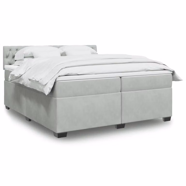 vidaXL Giroletto a Molle Ibrido con Materasso in Velluto Grigio e Bianco 200x200 cm