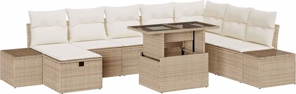 Set Divano da Giardino 11 pcs Beige Poly Rattan