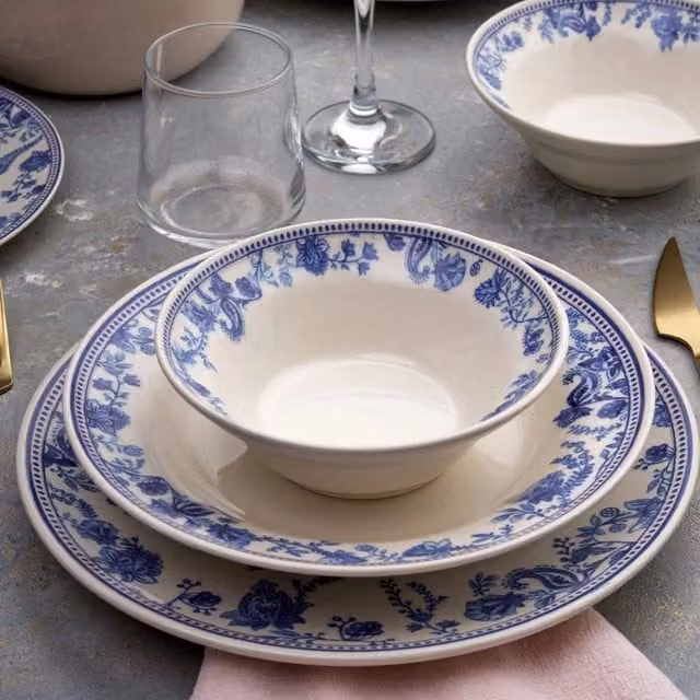 Servizio Piatti DMORA in Ceramica con Motivo Floreale, Set da 24 Pezzi, Multicolore