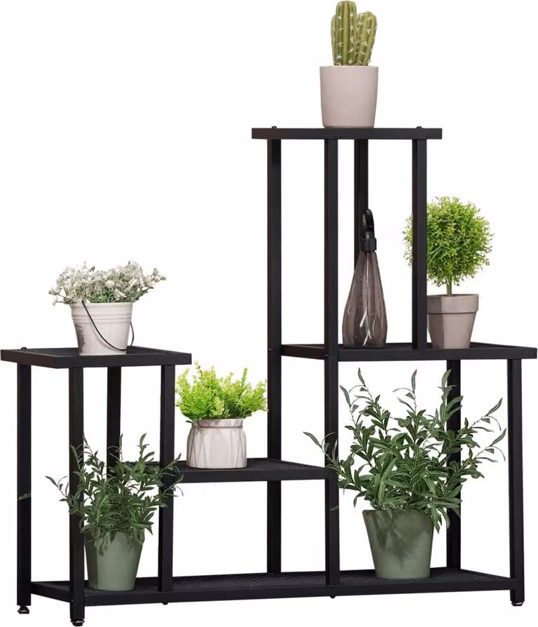 Scaffale per piante Outsunny a 4 ripiani. Resistente alle intemperie. Scaffale a gradini. 91 cm x 25 cm x 83 cm. Nero