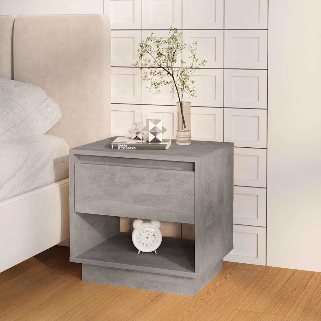 Comodino vidaXL Grigio Cemento in MDF L: 45 cm, P: 34 cm, H: 44 cm